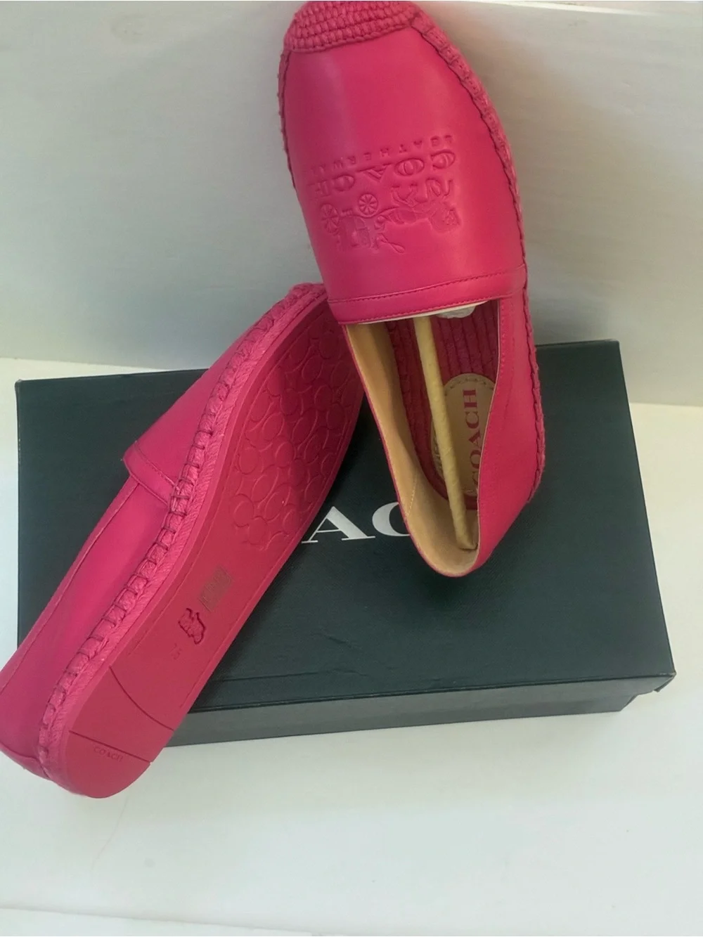 Coach Charlie Pink Leather Logo Espadrille Slip-On Flats Shoes Size 8  NIB